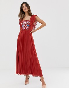 Приталенное платье миди с квадратным вырезом и вышивкой ASOS DESIGN - Красный