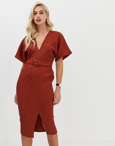 Платье миди с рукавами-кимоно и пряжкой черепаховой расцветки ASOS DESIGN - Оранжевый