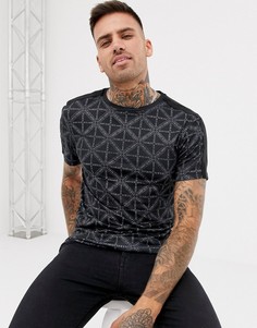 Темно-синяя обтягивающая футболка с принтом римских цифр River Island - Темно-синий