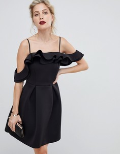 Платье мини для выпускного на бретельках с оборками ASOS DESIGN - Черный
