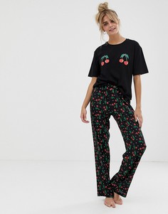 Комбинируемые пижамные брюки с принтом вишен ASOS DESIGN - Мульти