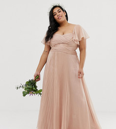 Платье макси с плиссировкой и рукавами клеш ASOS DESIGN Curve - Розовый