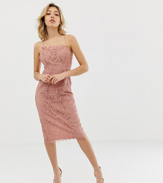 Кружевное платье-футляр миди с квадратным вырезом ASOS DESIGN Petite - Мульти