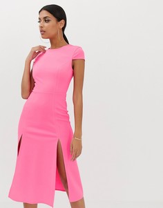 Короткое приталенное платье с высоким разрезом ASOS DESIGN - Розовый