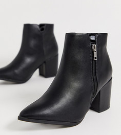 Черные ботильоны на каблуке из искусственной кожи с острым носком для широкой стопы New Look - Черный