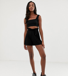 Шорты с высокой присборенной талией и поясом ASOS DESIGN Tall - Черный