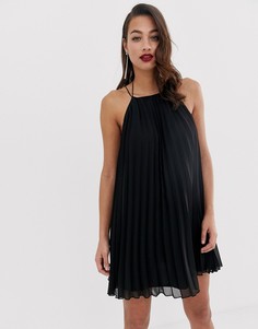 Плиссированое платье-трапеция мини со шнуровкой на спине ASOS DESIGN - Черный
