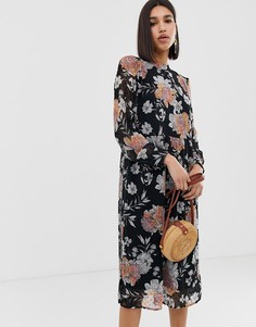 Свободное полупрозрачное платье миди с цветочным принтом Vero Moda - Черный