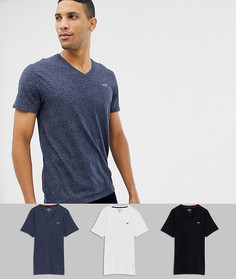 Комплект из 3 облегающих футболок с V-образным вырезом и логотипом (черная/серая/темно-синяя) Hollister - Мульти