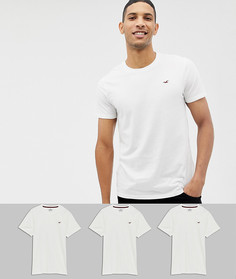 Комплект из 3 белых футболок с круглым вырезом и логотипом Hollister - Мульти