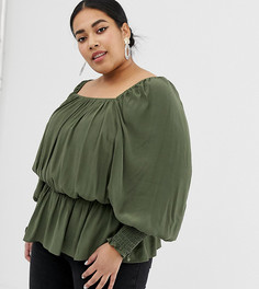 Топ с квадратным вырезом, длинными рукавами и присборенными манжетами ASOS DESIGN Curve - Зеленый