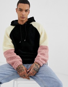 Черный oversize-худи в стиле колор блок из искусственного меха ASOS DESIGN - Черный