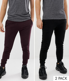 2 пары джоггеров скинни (черные и бордовые) ASOS DESIGN - Мульти