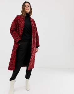 Двубортное пальто со звериным принтом Helene Berman - Красный