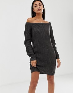 Вязаное платье-джемпер с открытыми плечами Missguided - Серый