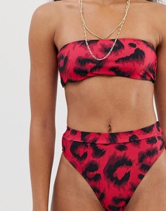 Розовые плавки-бикини с завышенной талией и леопардовым принтом Missguided - Серебряный