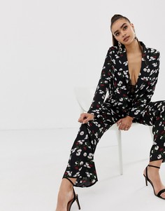 Черные брюки с широкими штанинами и цветочным принтом Missguided - Мульти