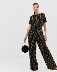 Черный комбинезон с широкими штанинами и принтом Missguided - Мульти