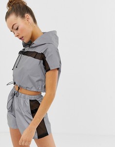 Серый спортивный кроп-топ с капюшоном и сетчатыми вставками Missguided - Серый