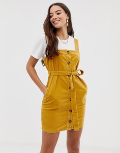 Вельветовое платье мини горчичного цвета на пуговицах Boohoo - Желтый