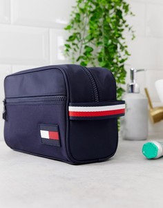 Темно-синий нейлоновый несессер с ручкой в полоску и логотипом Tommy Hilfiger - Темно-синий