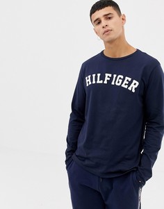 Темно-синий лонгслив с большим логотипом на груди Tommy Hilfiger - Темно-синий