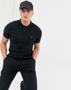 Черное поло из пике с логотипом Calvin Klein - Черный