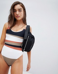 Слитный купальник в полоску с глубоким вырезом Calvin Klein - Мульти