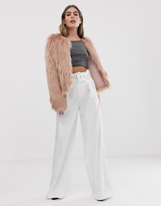 Белые брюки с широкими штанинами и поясом PrettyLittleThing - Белый