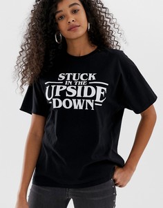 Черная футболка с принтом Stranger Things upside down Pull&Bear - Черный