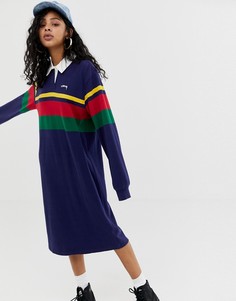 Платье регби в полоску колор блок с логотипом на груди Stussy - Темно-синий