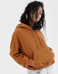 Укороченный худи из флиса с вышитым логотипом спереди Stussy - Коричневый