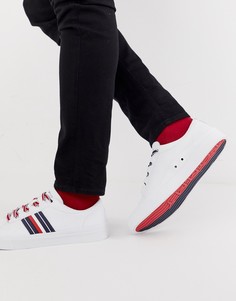 Белые кожаные низкие кроссовки с полосками Tommy Hilfiger corporate - Белый