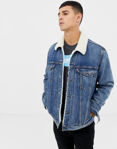 Выбеленная джинсовая куртка с искусственным мехом Levis type 3 - Синий Levis®