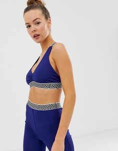Синий спортивный бюстгальтер с принтом на вставках Missguided - Синий