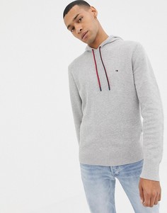 Худи из серого меланжевого хлопка с логотипом и сетчатой отделкой Tommy Hilfiger - Серый