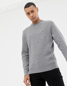 Хлопковый трикотажный джемпер с круглым вырезом и логотипом Tommy Hilfiger - Серый