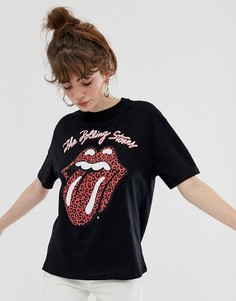 Черная футболка с принтом Rolling Stones Pull&Bear - Черный