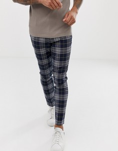 Желто-синие строгие брюки в клетку River Island - Синий