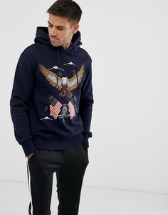 Темно-синий худи с вышивкой Pull&Bear - Черный