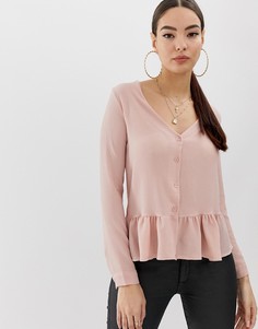 Блузка телесного цвета с пуговицами и баской Boohoo - Розовый