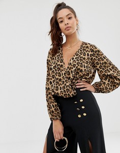 Боди с длинными рукавами и глубоким вырезом ASOS DESIGN - Мульти