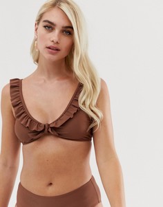 Бикини-топ с оборками и завязкой Boohoo - Бежевый