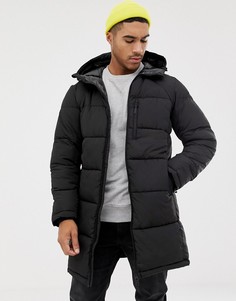Черное дутое пальто с капюшоном Pull&Bear - Черный