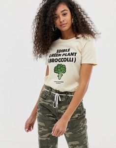 Футболка кремового цвета с принтом edible plant Pull&Bear - Кремовый