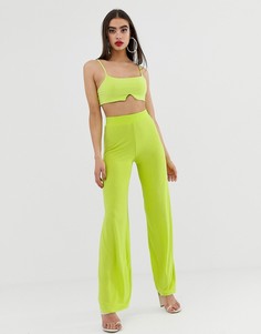 Облегающие брюки с широкими штанинами цвета неоновый лайм Missguided - Зеленый