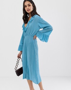 Плиссированное чайное платье миди ASOS DESIGN - Синий