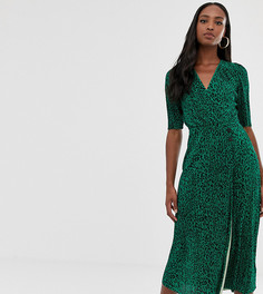 Зеленое платье миди с плиссировкой и звериным принтом ASOS DESIGN Tall - Мульти