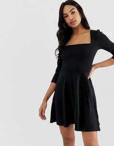 Короткое приталенное платье с квадратным вырезом Fashion Union - Черный