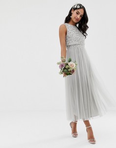 Серое платье макси из тюля с однотонными пайетками Maya Bridesmaid - Серый